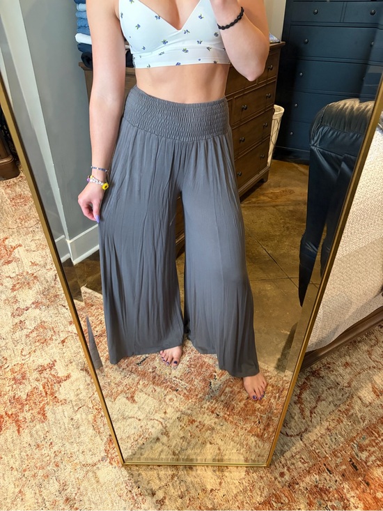 Earthbound Trading Co Pants - Wide Leg Smocked Waist Pants - Gray